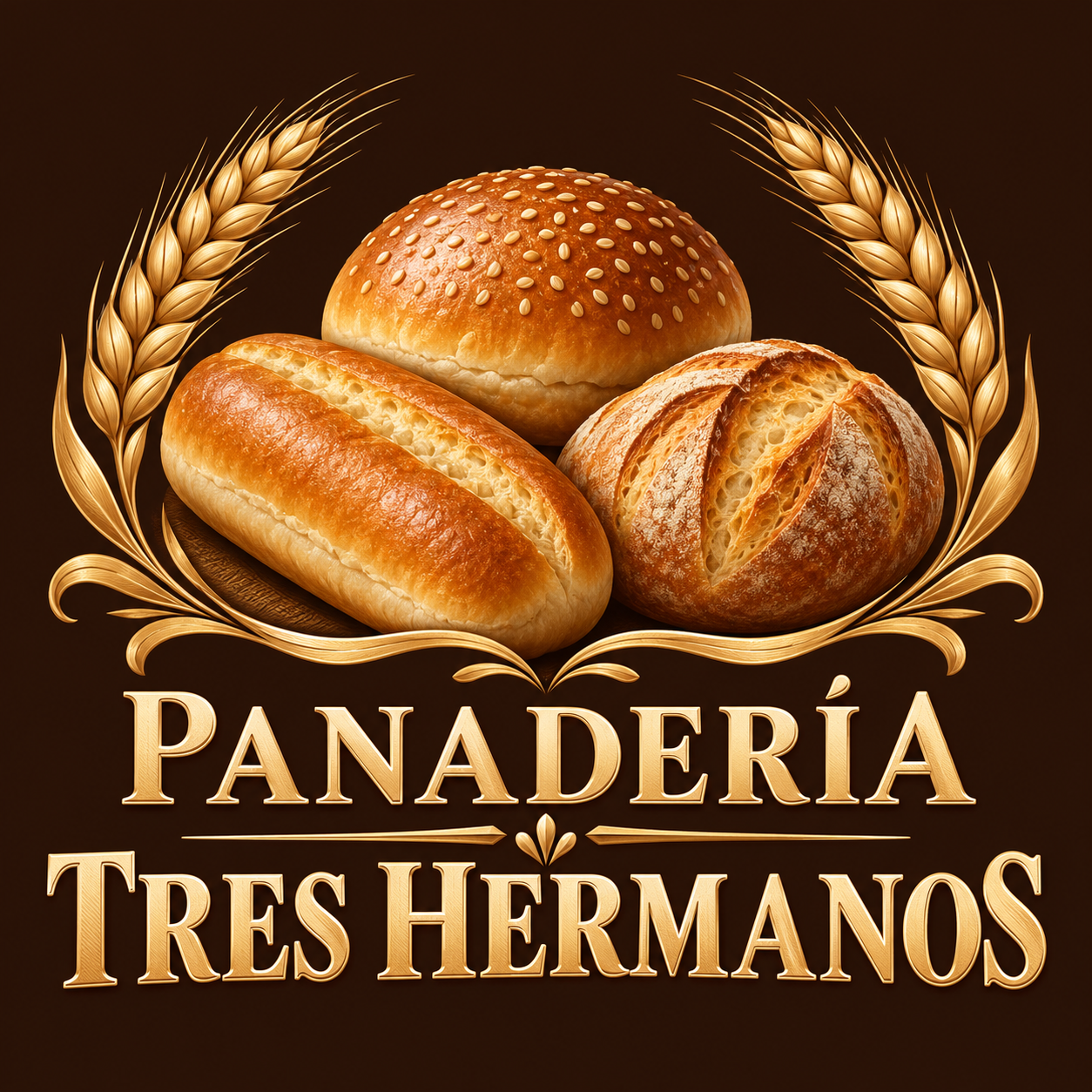 Panadería Tres Hermanos: pan y espigas doradas